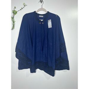 Lorena Original Designs Dark Blue Black Sweater Knit Poncho NWT!